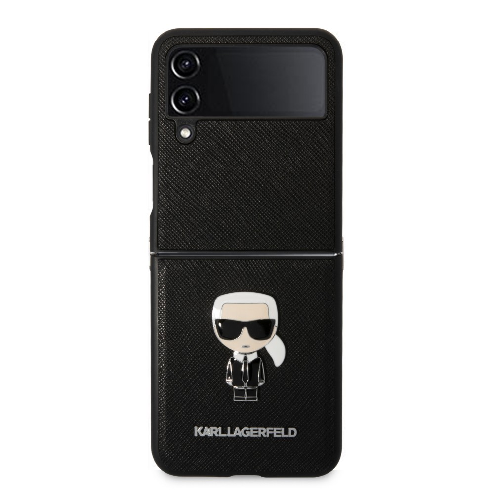 Coque Samsung Galaxy Z Flip4 - Karl Lagerfeld similicuir avec logo métallique en relief - Noir