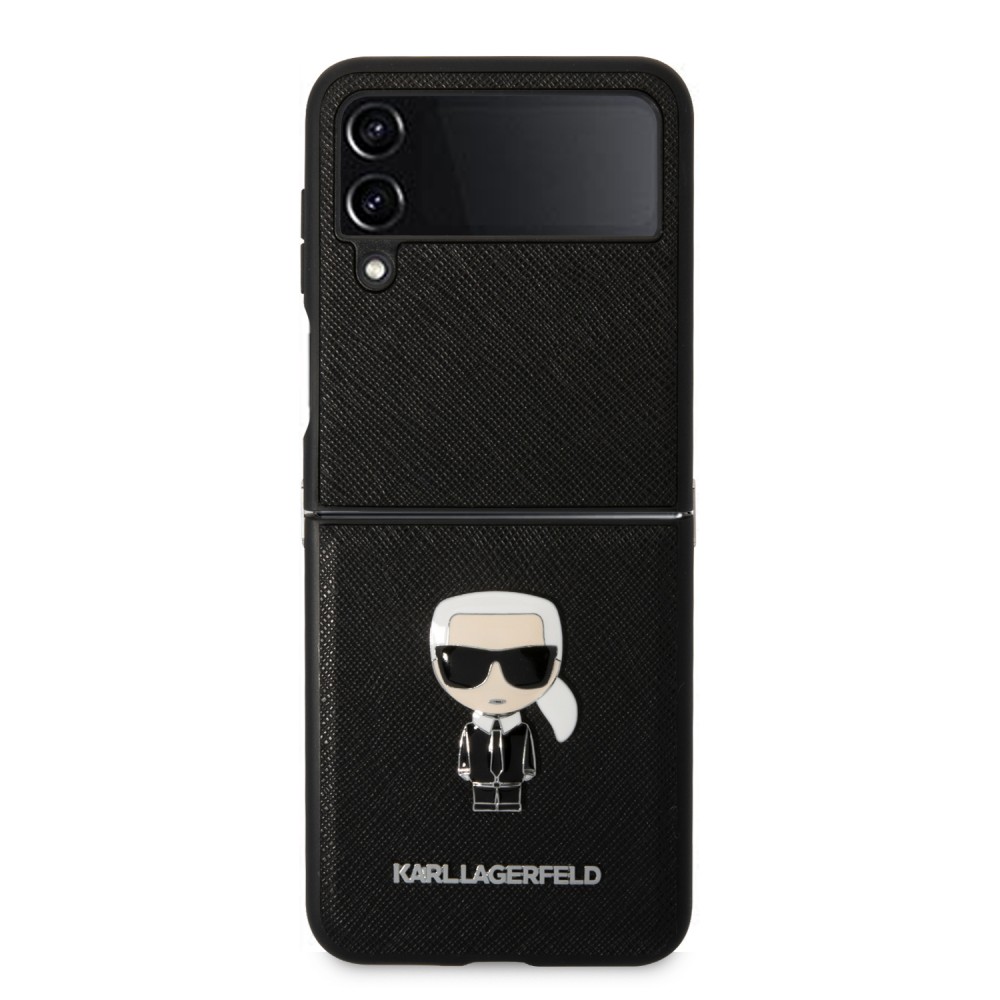 Galaxy Z Flip4 Case Hülle - Karl Lagerfeld Kunstleder mit metallischem Logoprägung - Schwarz