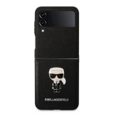 Coque Samsung Galaxy Z Flip4 - Karl Lagerfeld similicuir avec logo métallique en relief - Noir