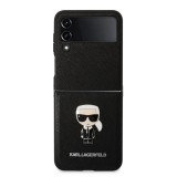 Galaxy Z Flip4 Case Hülle - Karl Lagerfeld Kunstleder mit metallischem Logoprägung - Schwarz