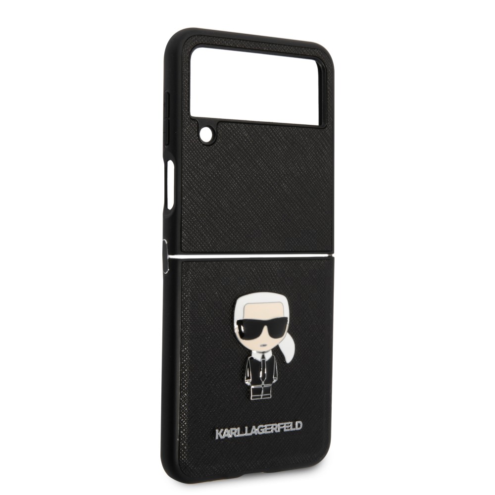 Coque Samsung Galaxy Z Flip4 - Karl Lagerfeld similicuir avec logo métallique en relief - Noir