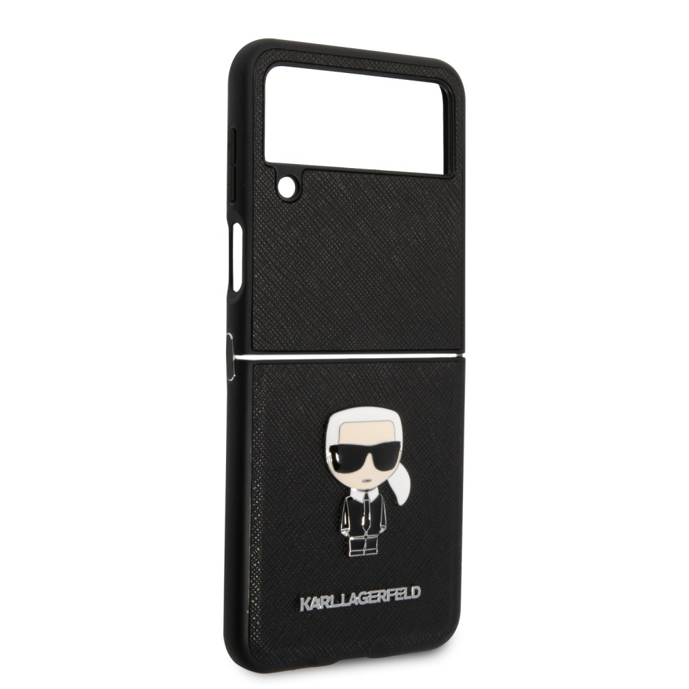 Galaxy Z Flip4 Case Hülle - Karl Lagerfeld Kunstleder mit metallischem Logoprägung - Schwarz