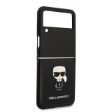 Coque Samsung Galaxy Z Flip4 - Karl Lagerfeld similicuir avec logo métallique en relief - Noir