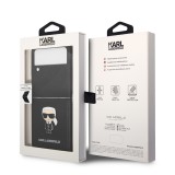 Coque Samsung Galaxy Z Flip4 - Karl Lagerfeld similicuir avec logo métallique en relief - Noir