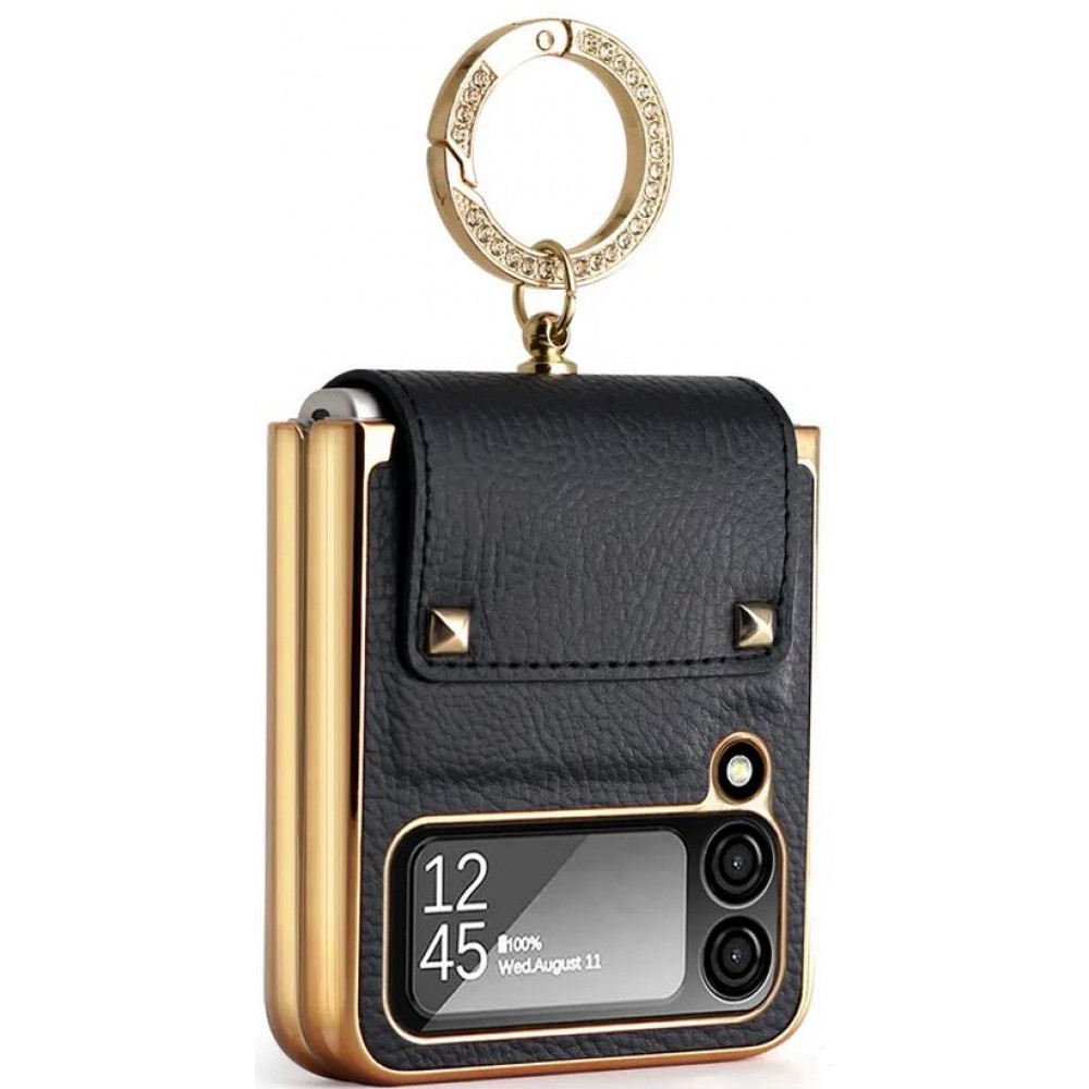 Galaxy Z Flip4 Case Hülle - Luxury Leder Ring - Schwarz