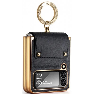 Galaxy Z Flip4 Case Hülle - Luxury Leder Ring - Schwarz