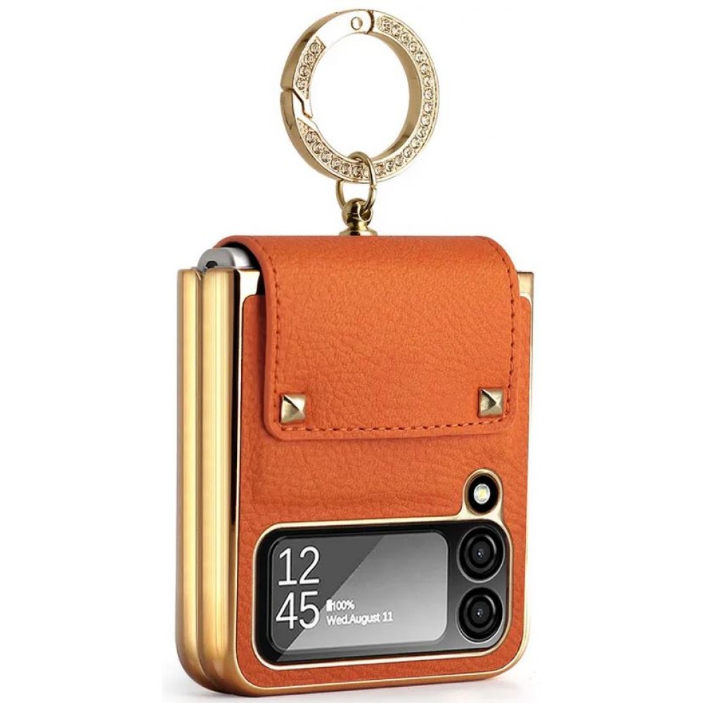 Coque Samsung Galaxy Z Flip4 - Luxury cuir anneau - Orange