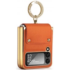 Coque Samsung Galaxy Z Flip4 - Luxury cuir anneau - Orange