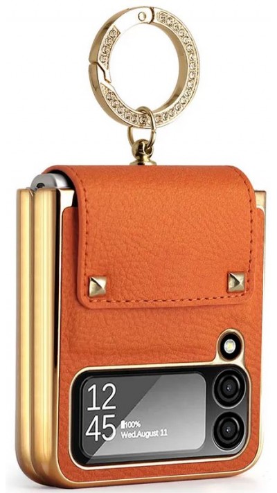 Galaxy Z Flip4 Case Hülle - Luxury Leder Ring - Orange