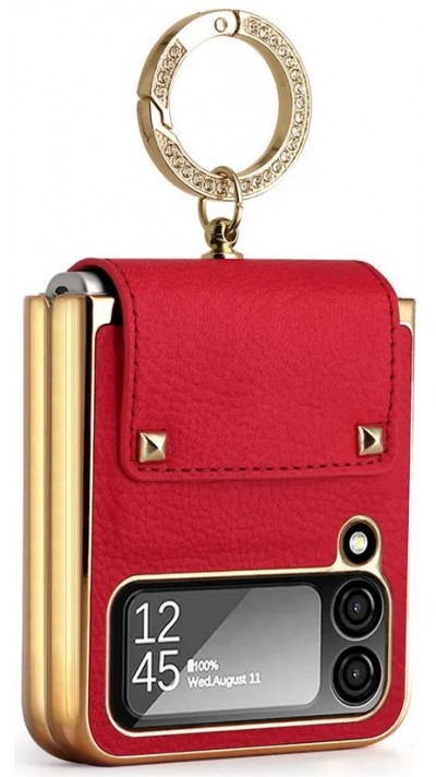 Coque Samsung Galaxy Z Flip4 - Luxury cuir anneau - Rouge