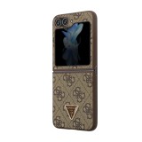 Coque Samsung Galaxy Z Flip5 - Guess monogramme similicuir logo métal et strass - Brun