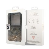 Coque Samsung Galaxy Z Flip5 - Guess monogramme similicuir logo métal et strass - Brun