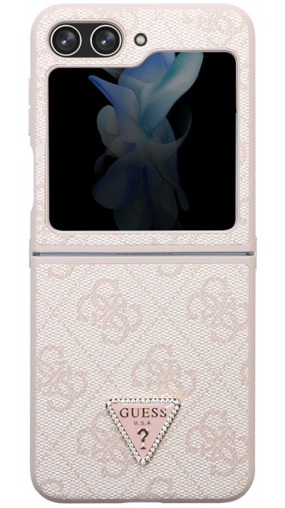 Coque Samsung Galaxy Z Flip5 - Guess monogramme similicuir logo métal et strass - Rose clair