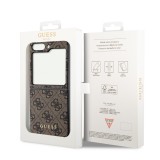 Samsung Galaxy Z Flip5 Case Hülle - Guess Leinwand Kunstleder Monogramm goldenen Metall-Logo mit Charm Anhänger - Braun