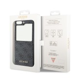 Coque Samsung Galaxy Z Flip5 - Guess toile similicuir monogramme logo métallique doré avec pendentif charm - Noir