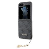 Samsung Galaxy Z Flip5 Case Hülle - Guess Leinwand Kunstleder Monogramm goldenen Metall-Logo mit Charm Anhänger - Schwarz