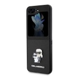 Coque Samsung Galaxy Z Flip5 - Karl Lagerfeld et Choupette similicuir saffiano avec logo métallique 3D - Noir