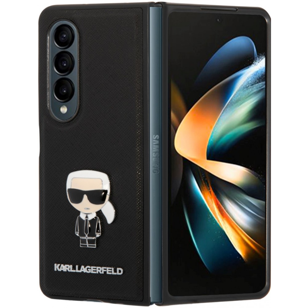 Coque Samsung Galaxy Z Fold4 - Karl Lagerfeld similicuir avec logo métallique en relief - Noir