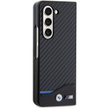 Samsung Galaxy Z Fold5 Case Hülle - BMW M Karbon-Effekt und Leder mit geprägtem Metall-Logo - Schwarz