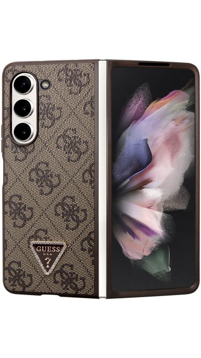 Samsung Galaxy Z Fold5 Case Hülle - Guess Monogramm Kunstleder Metall-Logo und Strass - Braun