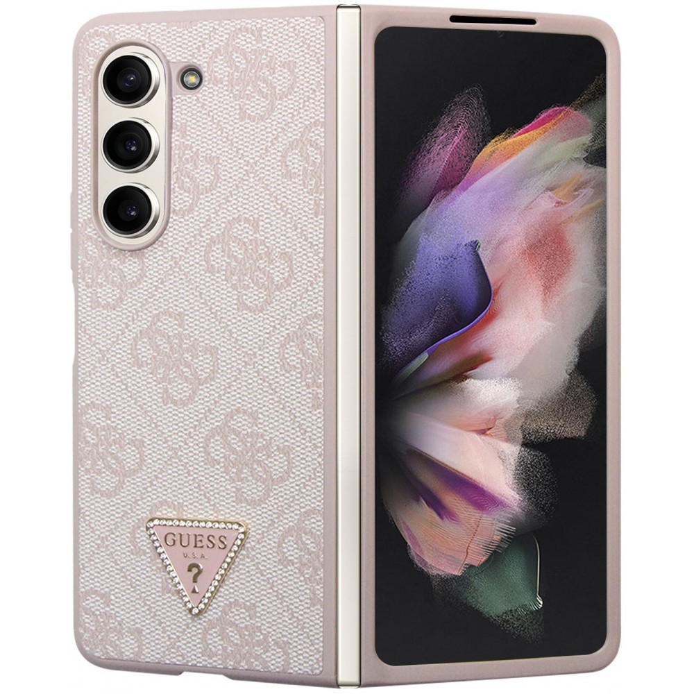 Samsung Galaxy Z Fold5 Case Hülle - Guess Monogramm Kunstleder Metall-Logo und Strass - Hellrosa