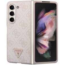 Coque Samsung Galaxy Z Fold5 - Guess monogramme similicuir logo métal et strass - Rose clair