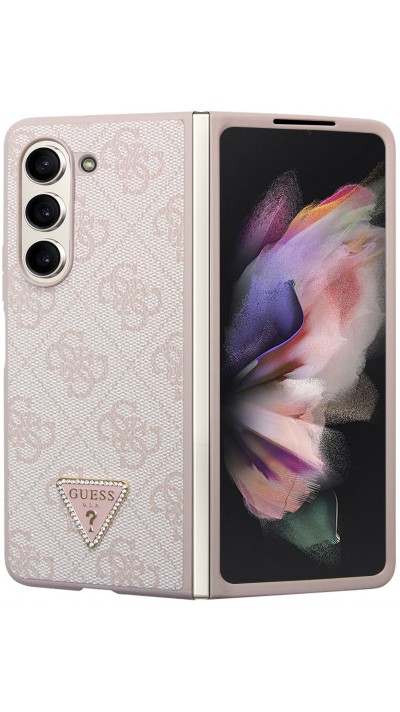 Coque Samsung Galaxy Z Fold5 - Guess monogramme similicuir logo métal et strass - Rose clair