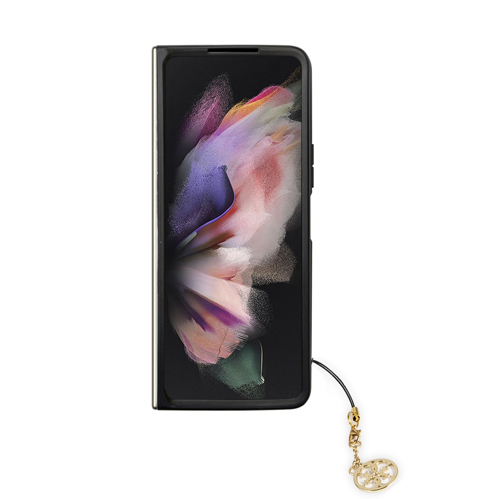 Samsung Galaxy Z Fold5 Case Hülle - Guess Leinwand Kunstleder Monogramm goldenen Metall-Logo mit Charm Anhänger - Braun