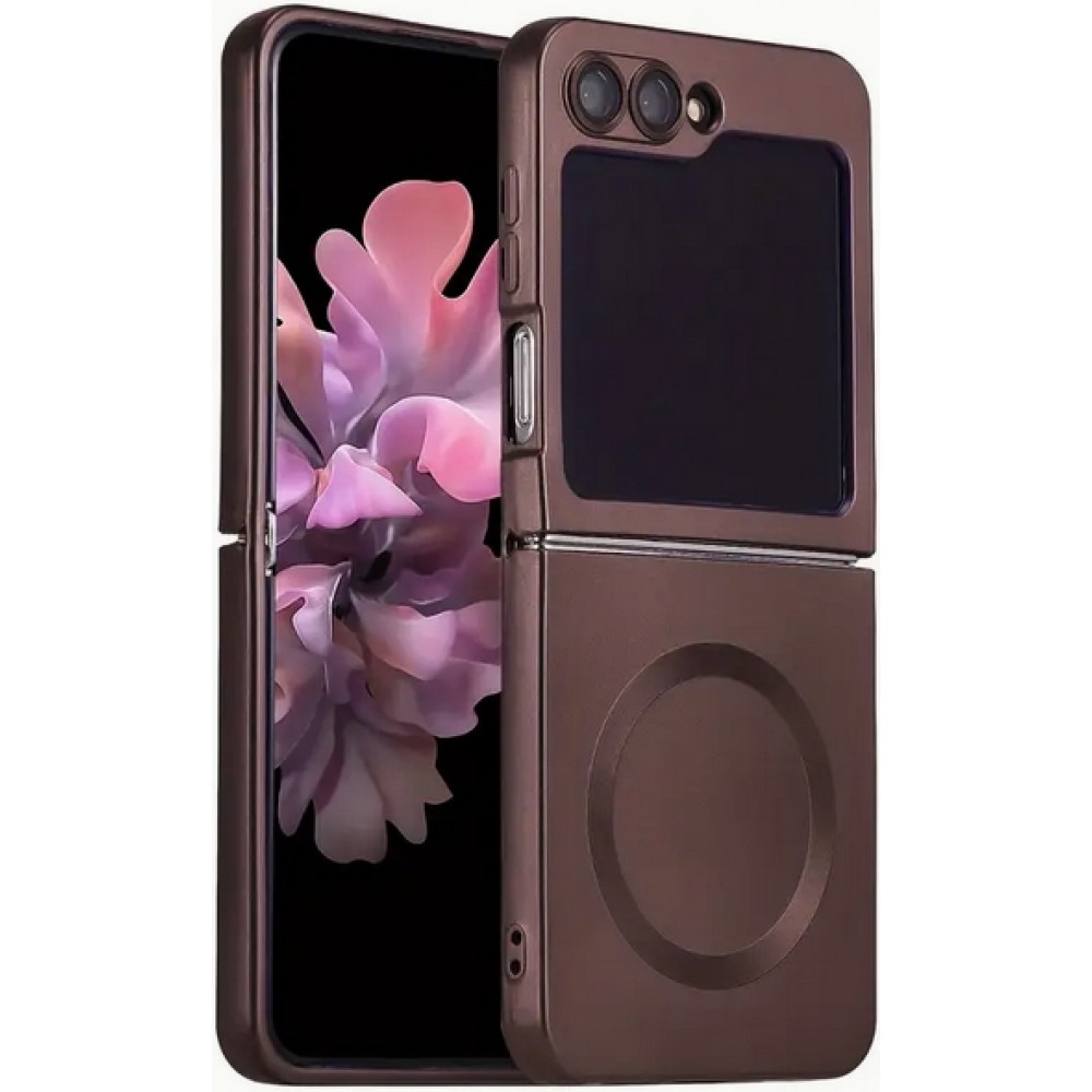 Coque Samsung Galaxy Z Flip6 - Silicone souple pliable avec MagSafe et protection caméra - Brun