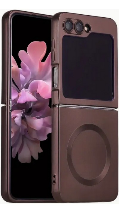 Coque Samsung Galaxy Z Flip6 - Silicone souple pliable avec MagSafe et protection caméra - Brun