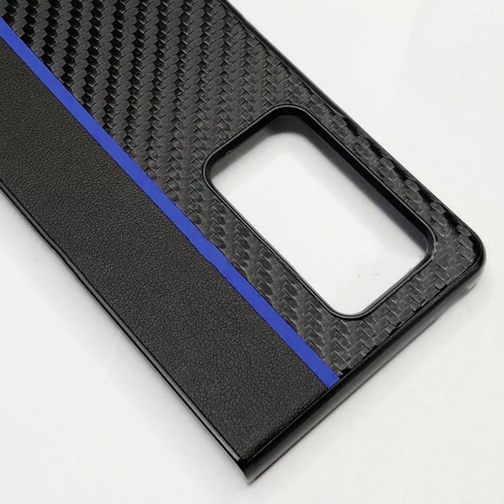 Case Hülle Samsung Galaxy Z Fold3 5G - Leder mit Karbonstruktur - Blau