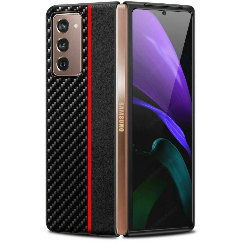 Coque Samsung Galaxy Z Fold3 5G - Cuir texture carbone - Rouge