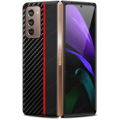 Case Hülle Samsung Galaxy Z Fold3 5G - Leder mit Karbonstruktur - Rot