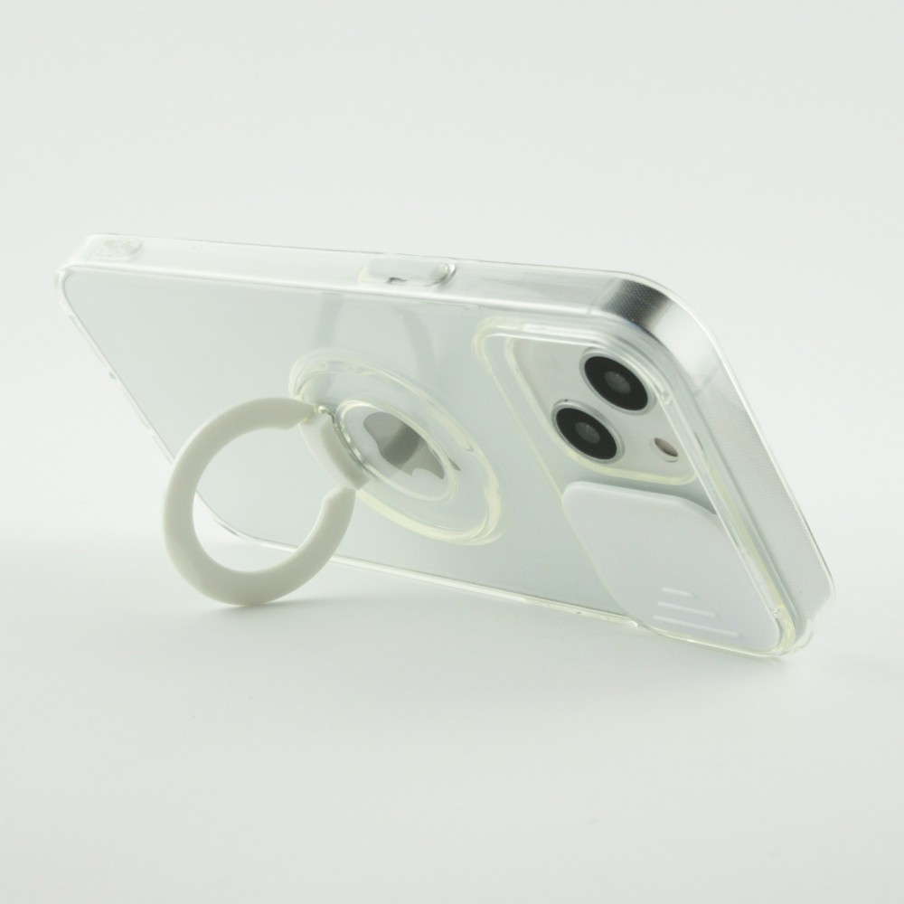 iPhone 14 Plus Case Hülle - mit Kamera-Slider und Ring - Weiss