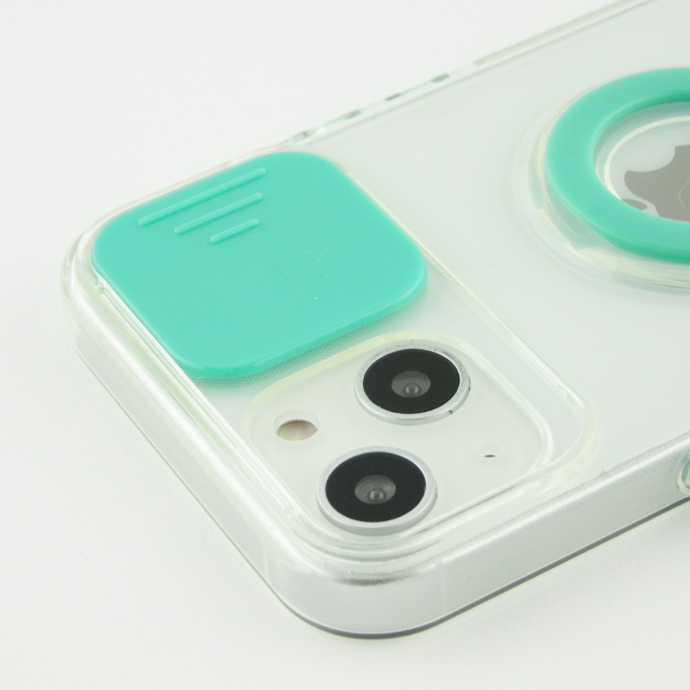 Coque iPhone 14 - Caméra clapet avec anneau - Turquoise