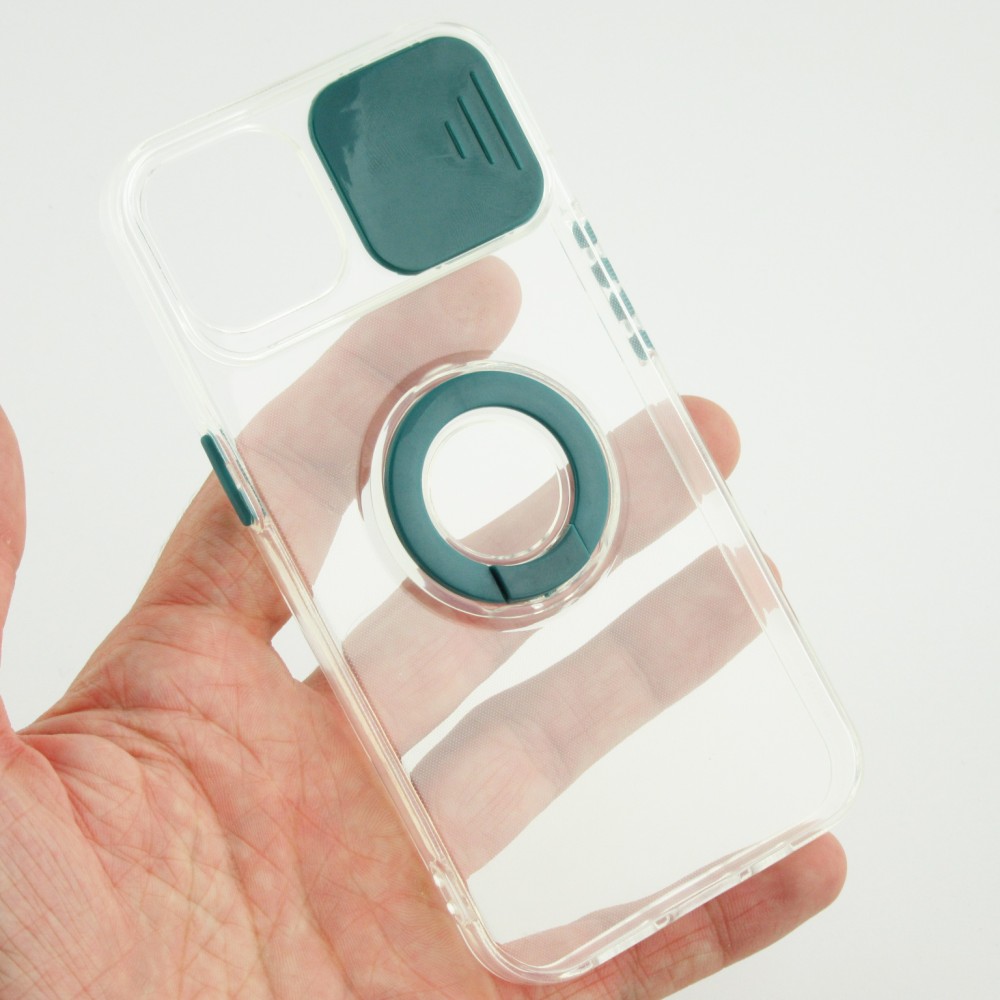 iPhone 14 Case Hülle - mit Kamera-Slider und Ring - Dunkelgrün