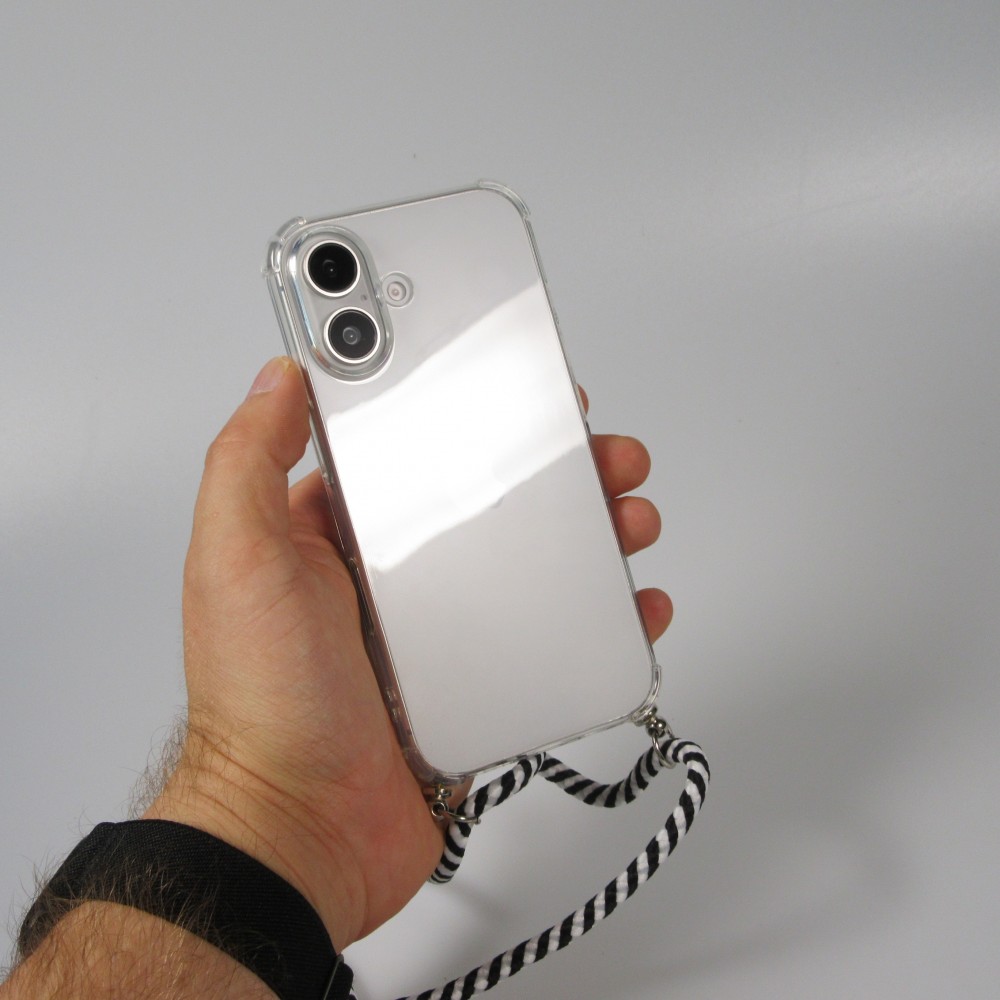 Coque Samsung iPhone 16 Pro Max - Gel transparent avec lacet - Blanc / noir