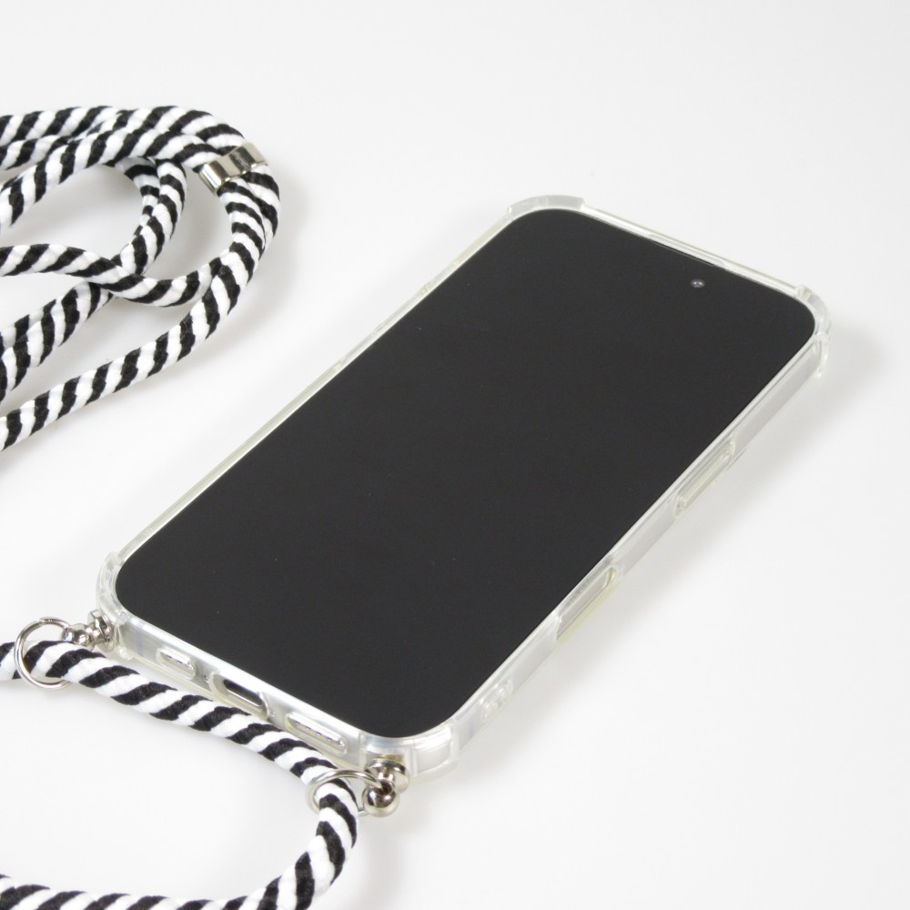 Coque Samsung iPhone 16 Pro Max - Gel transparent avec lacet - Blanc / noir