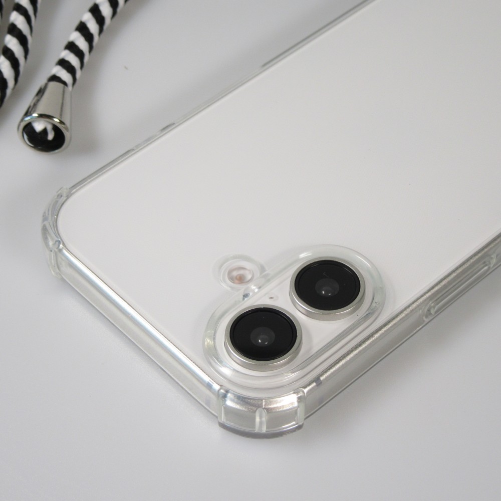 Coque Samsung iPhone 16 Pro Max - Gel transparent avec lacet - Blanc / noir