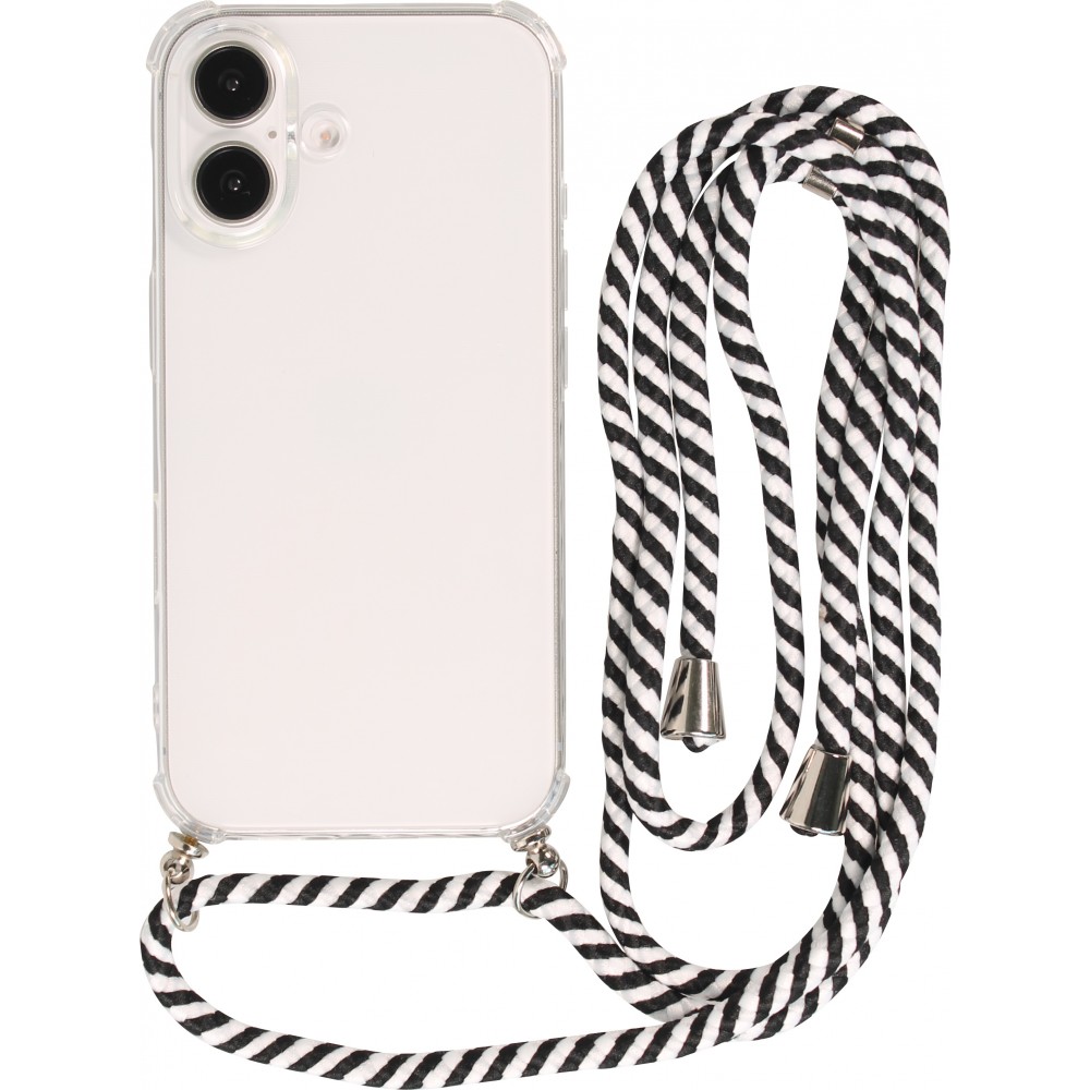 Coque Samsung iPhone 16 Plus - Gel transparent avec lacet - Blanc / noir