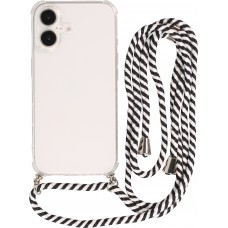 Coque Samsung iPhone 16 Plus - Gel transparent avec lacet - Blanc / noir