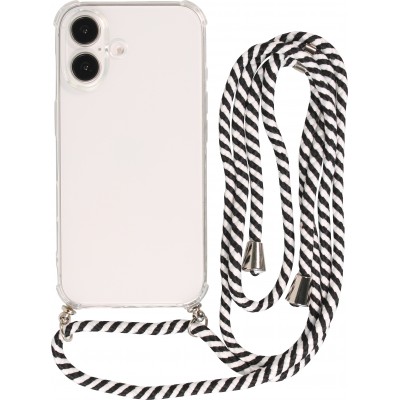 Coque Samsung iPhone 16 Plus - Gel transparent avec lacet - Blanc / noir