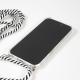 Coque Samsung iPhone 16 Plus - Gel transparent avec lacet - Blanc / noir