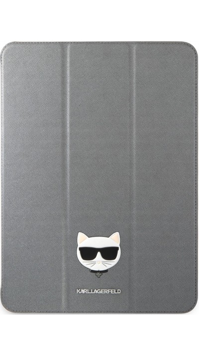 Coque iPad Pro 12.9" (6e gén/2022, 5e gén/2021, 4e gén/2020, 3e gén/2018) - Karl Lagerfeld en similicuir Saffiano avec tête de Choupette - Gris