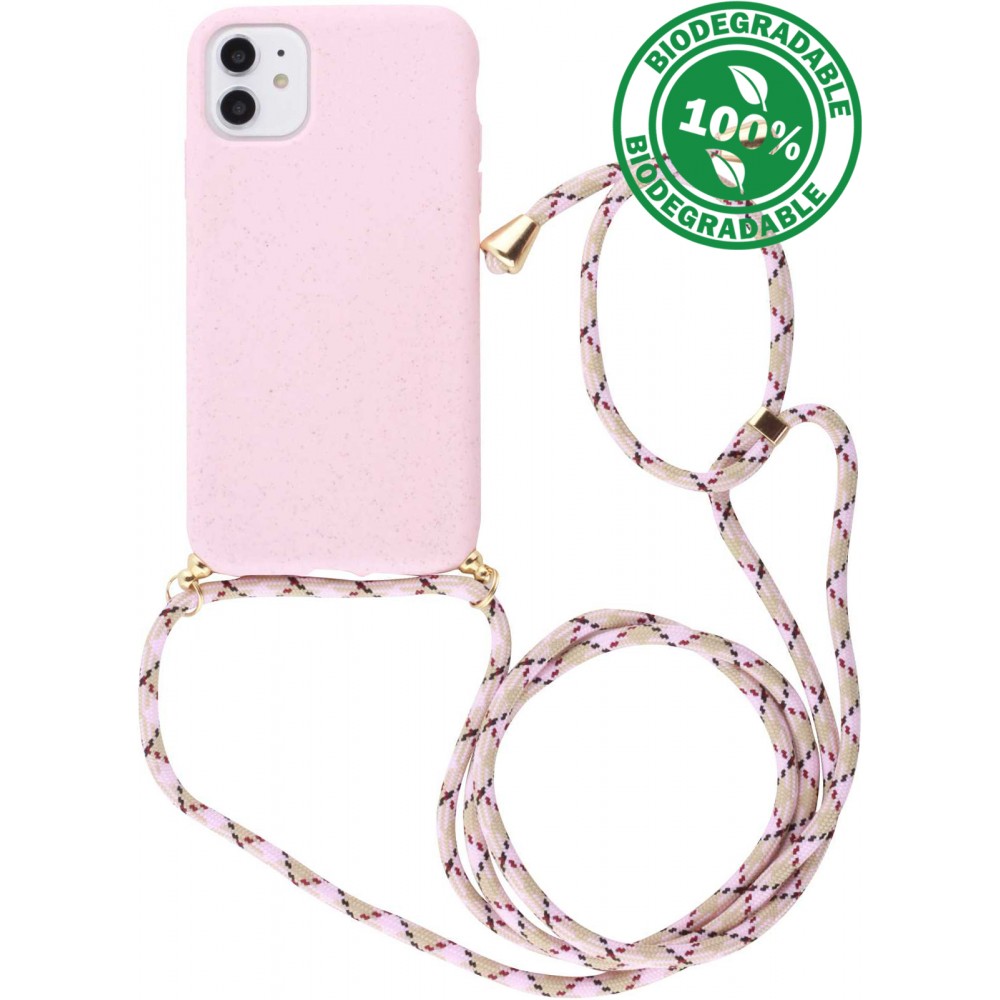 Coque iPhone 11 - Bio Eco-Friendly nature avec cordon collier - Rose
