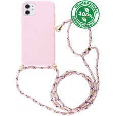 Coque iPhone 11 - Bio Eco-Friendly nature avec cordon collier - Rose