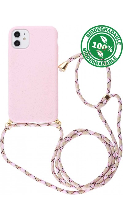 Hülle iPhone 12 / 12 Pro - Bio Eco-Friendly Vegan mit Handykette Necklace - Rosa