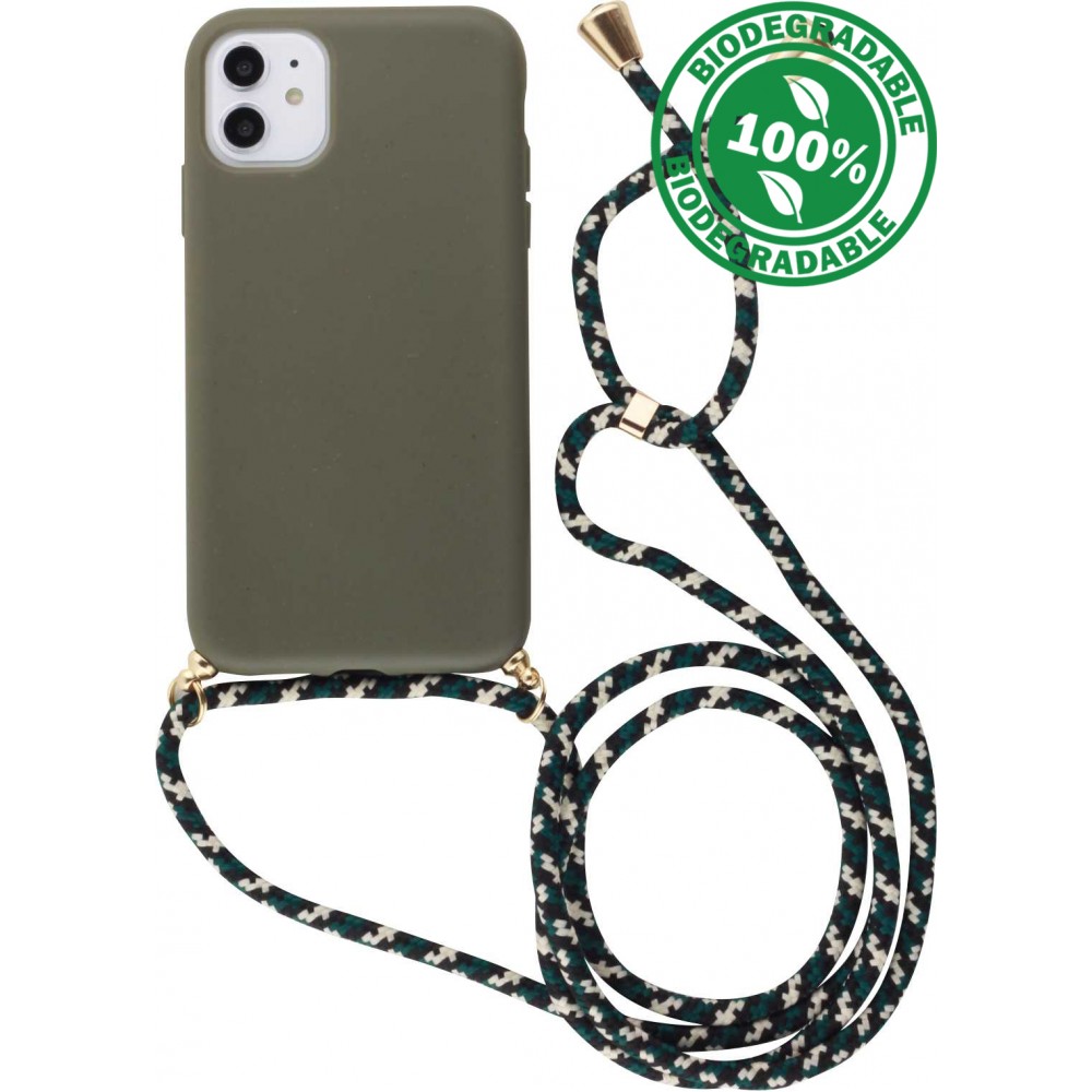 Coque iPhone 15 - Bio Eco-Friendly nature avec cordon collier - Vert foncé