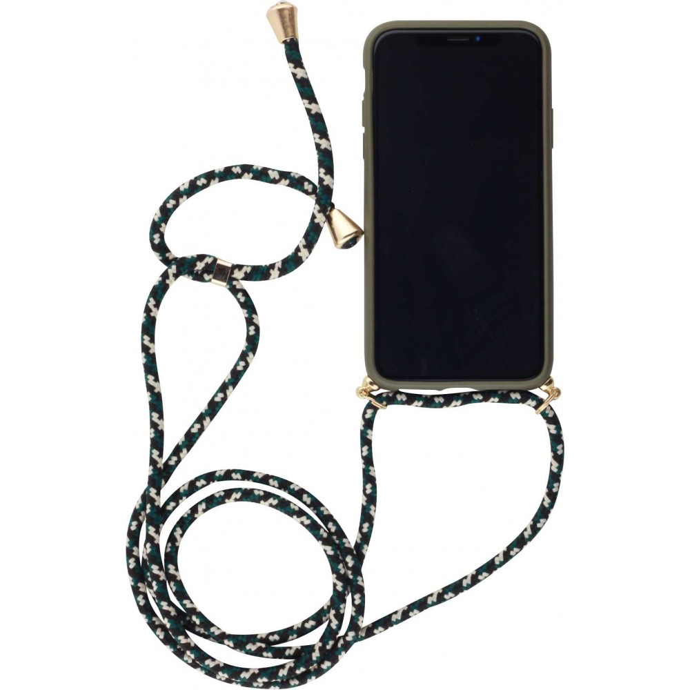 Hülle iPhone 15 - Bio Eco-Friendly Vegan mit Handykette Necklace - Dunkelgrün