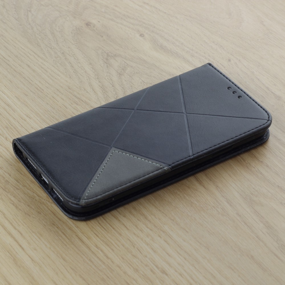 Coque iPhone 14 - Flip Géometrique - Noir/gris